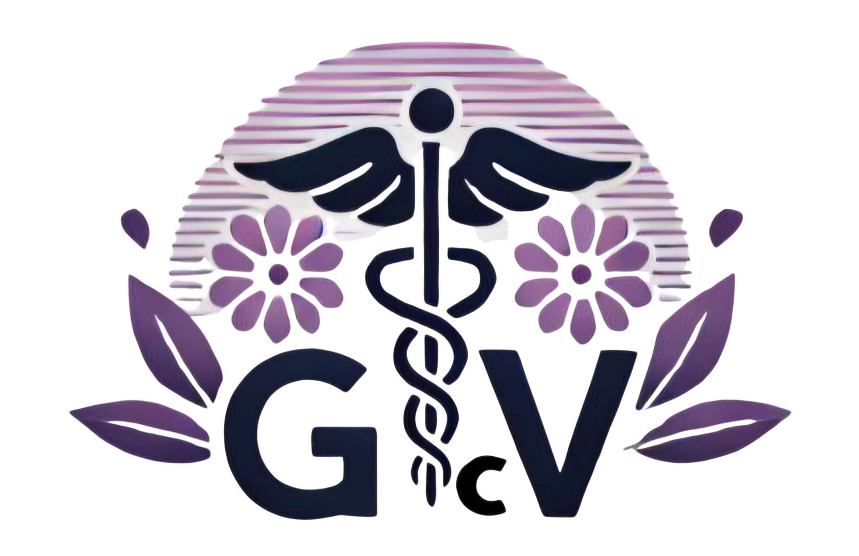 Logo GcV représentant le caducée des infirmières entouré de fleurs violettes
