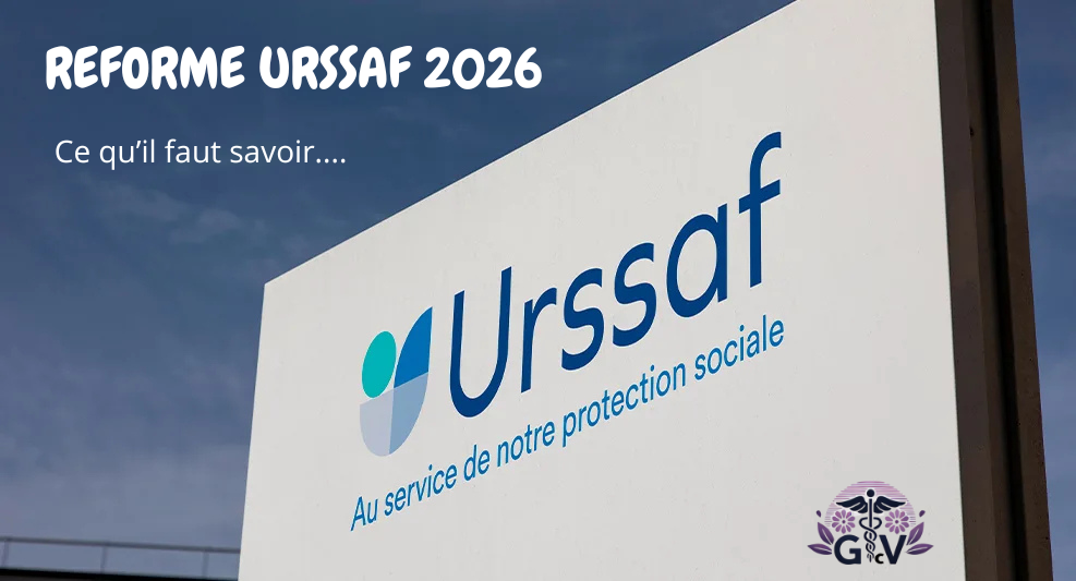 Panneau avec le logo URSSAF et au service de notre protection sociale
